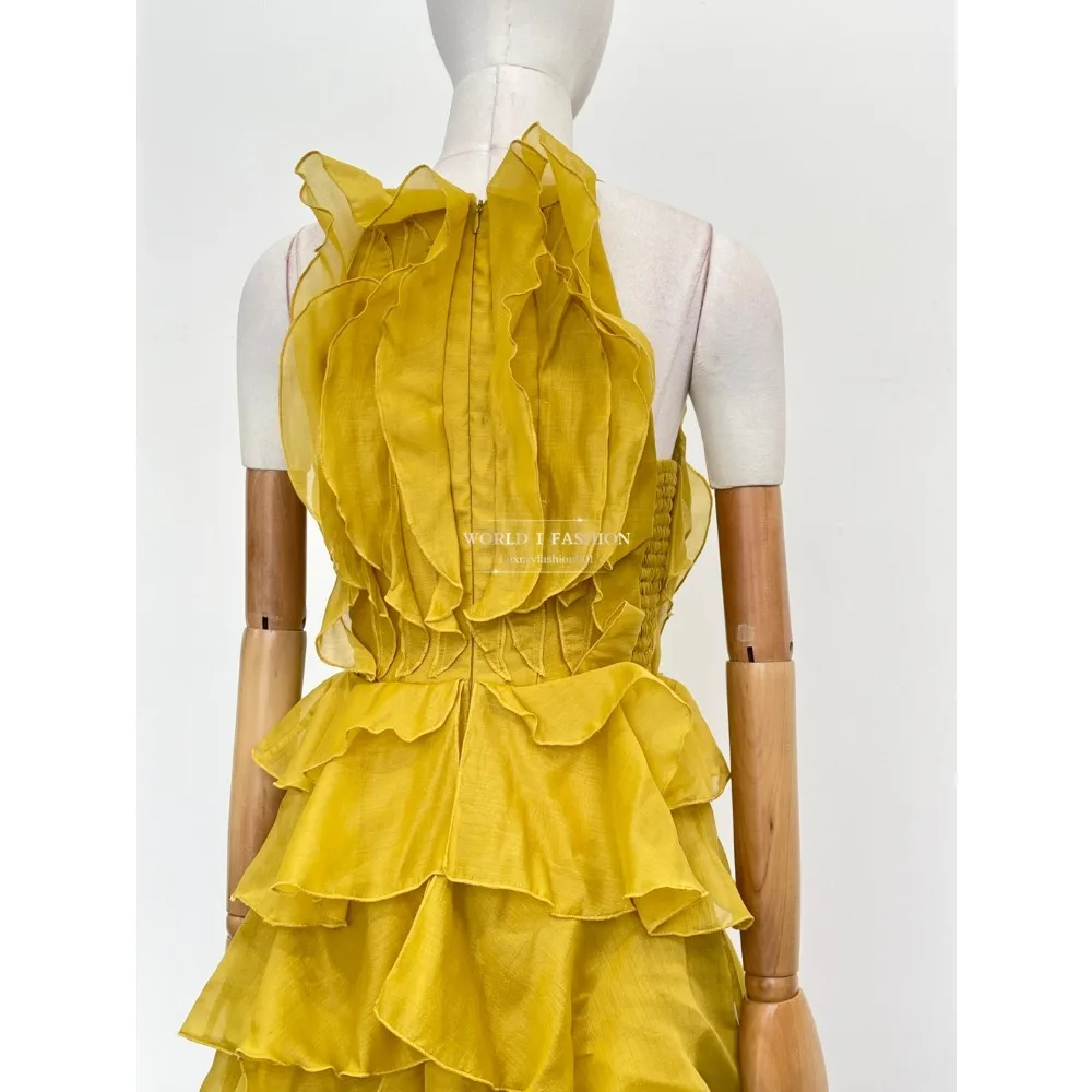 Yellow and Pink Sleeveless Pure Midi Dresses 2025 New Design High Quality