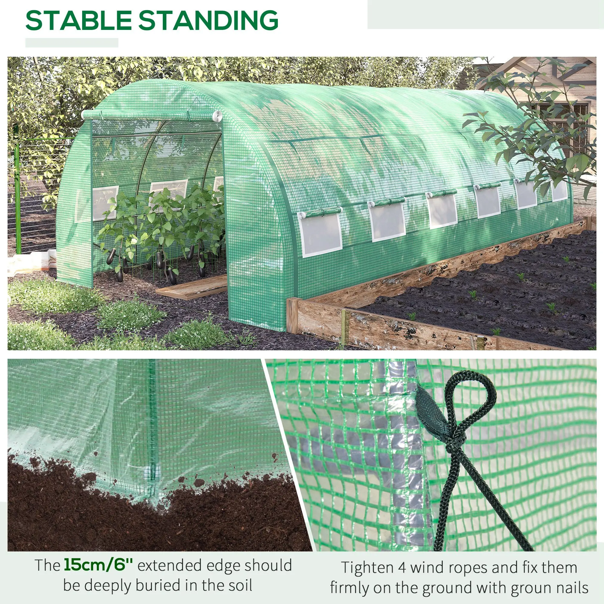 6 X 3 X 2 m Polytunnel Greenhouse Pollytunnel Tent W/ Steel Frame Green