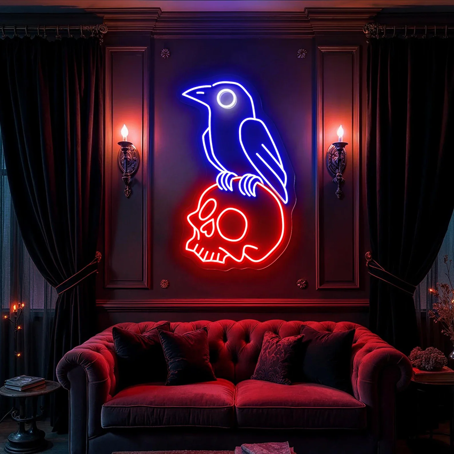 

Raven On Skull Neon Sign Skeleton Neon Sign Raven Crow Led Sign Raven Skull Halloween Decor Gothic Home Decor