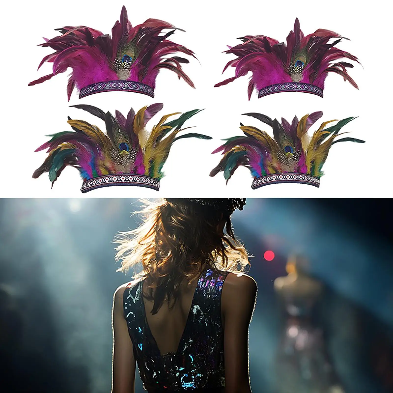 Feather Headdress Boho Hair Band Headband for Fancy Dress Cosplay Burlesque