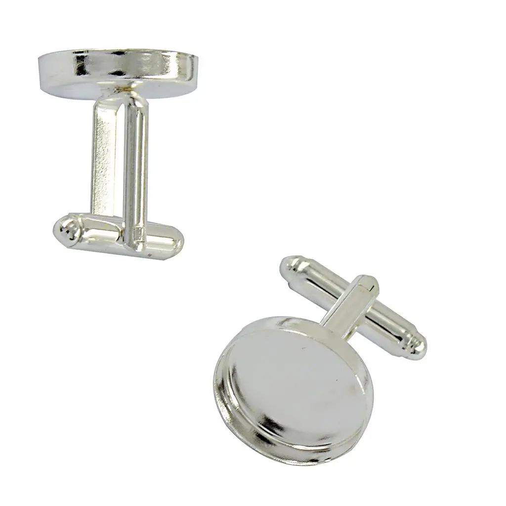 Cuff Link Setting Base Round Copper Blank Silver White Holder for DIY Cabochon Cufflinks Making