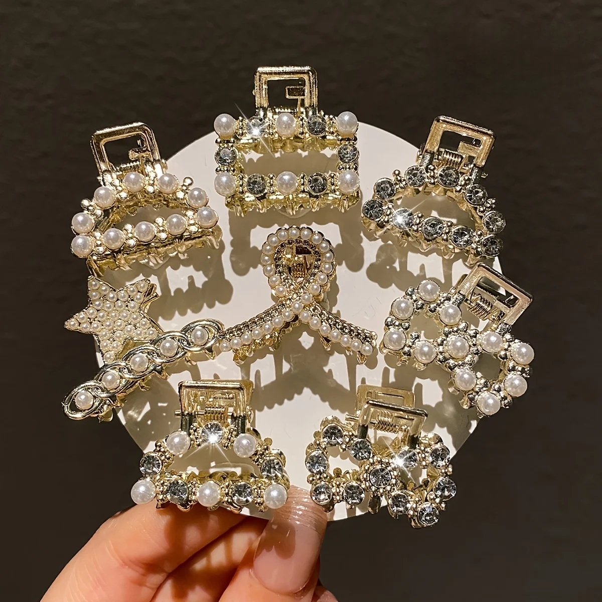 8Pcs Women's Model, Exquisite and Gorgeous, Imitation Pearl and Diamond Inlaid, Multi-Style Small Hair Clip Combination, Suitabl