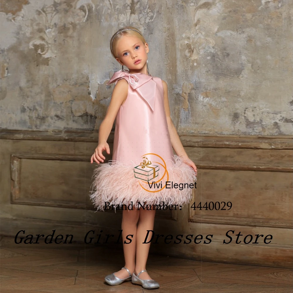 

Gorgeous Pink Flower Girls Dresses for Princess 2025 Summer A Line Sleeveless Christmas Dresses with Feather فستان عيد الميلاد