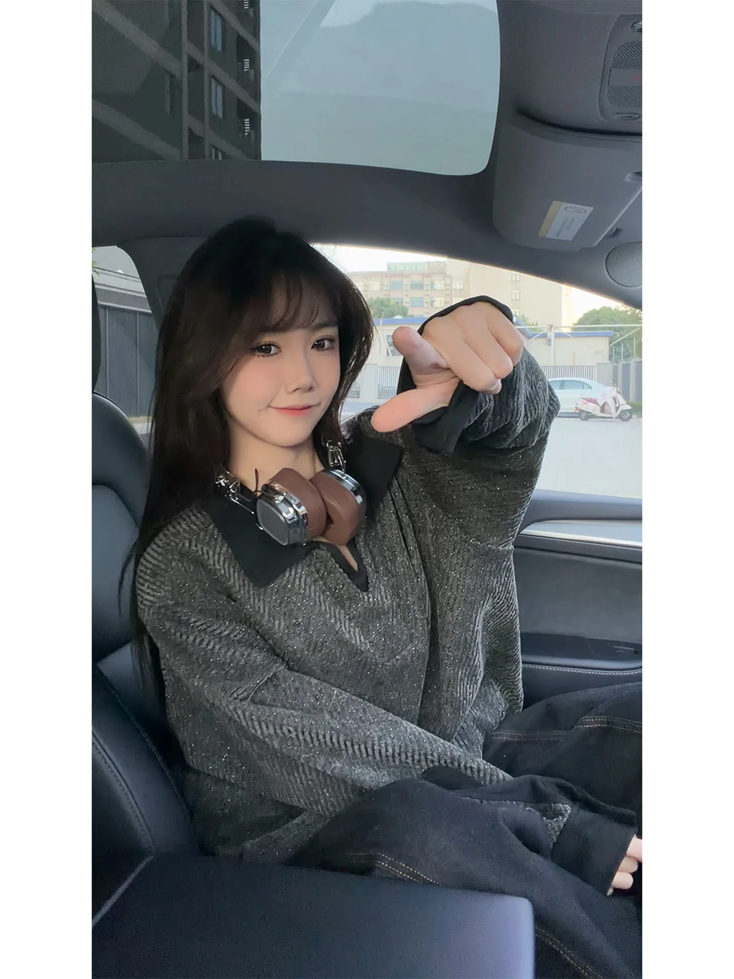 

American Sle Fce Lined Long Sve Ne Sweatirt Men's Autumn Winter Outerwear Cleanfit Couple's Casual T-irt