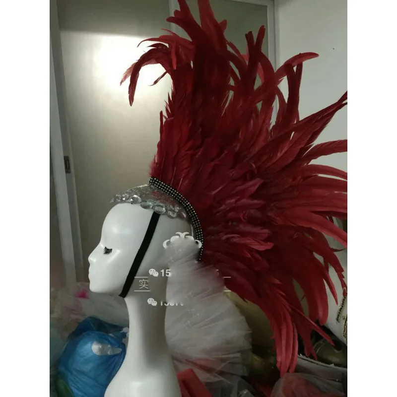 

Female singer headdress stage show headwear Indian hat feather headdress hair accessory