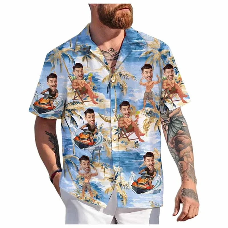 

Custom Face Hawaiian Shirt Unisex Funny Personalized 3D Printed Button Shirts 2025 Beach Short Sleeves Lapel Shirts DIY Blouses