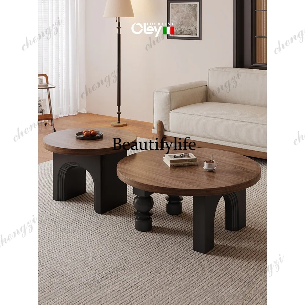 Italian minimalist coffee table living room household movable solid wood antique side table combination