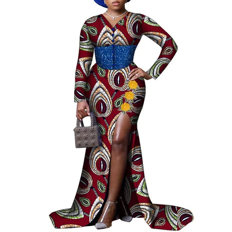 

New African Print Dresses Elegant Lady Party Wedding Floor-length Plus Size Clothing for Women