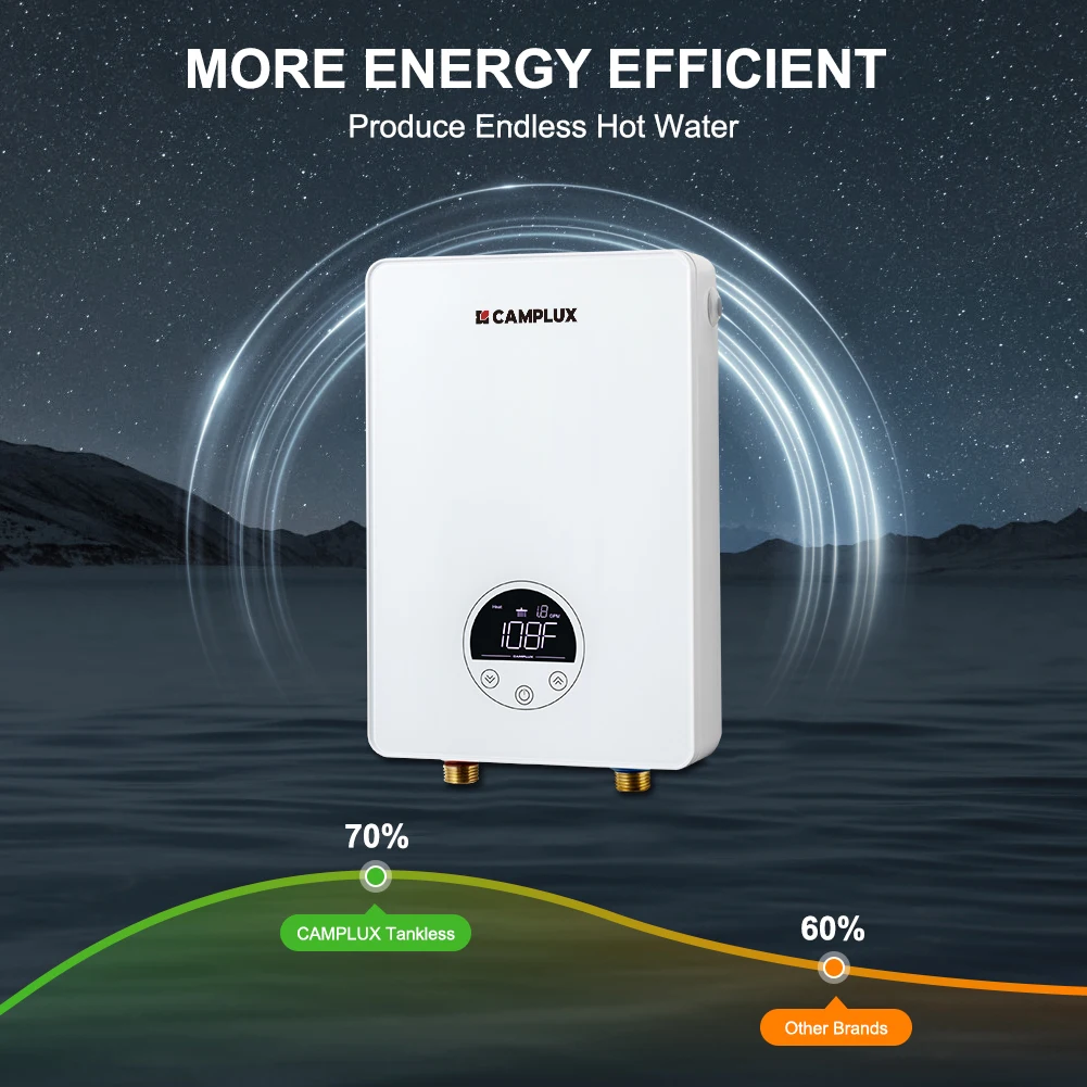 

CAMPLUX 6 кВт 220240 В безрезервуарный электрический водонагреватель для смесителя для раковины, точка использования, самомоделирующаяся технология