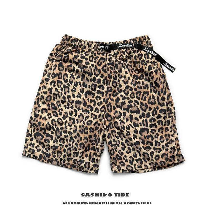 

Qui Dry Leopard Print Nylon Casual orts ex Loose Fit Summer Faion Youthful Energy mid Waist Straight Leg ort Pants