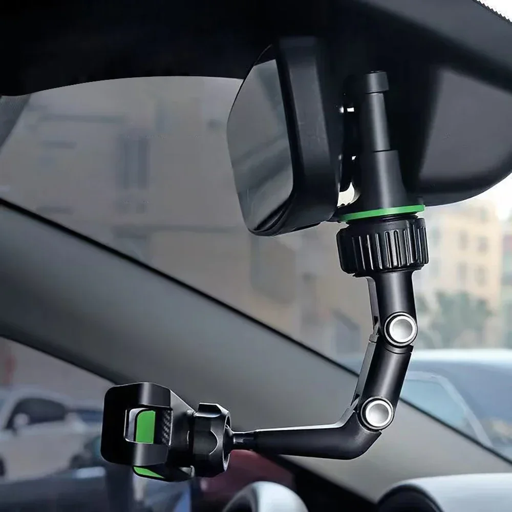 Rearview Mirror Phone Holder 360° Rotatable and Retractable Car Phone Mount Multifunctional Rear View Mirror Holder for All Car