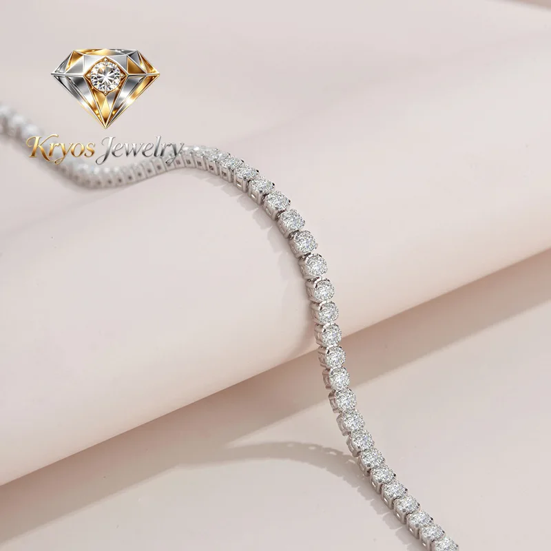

Kryos Jewelry Luxury Solid Platinum PT950 4 carats Moissanite Diamond Bracelet Full Diamond Women's Adjustable Tennis Bracelet