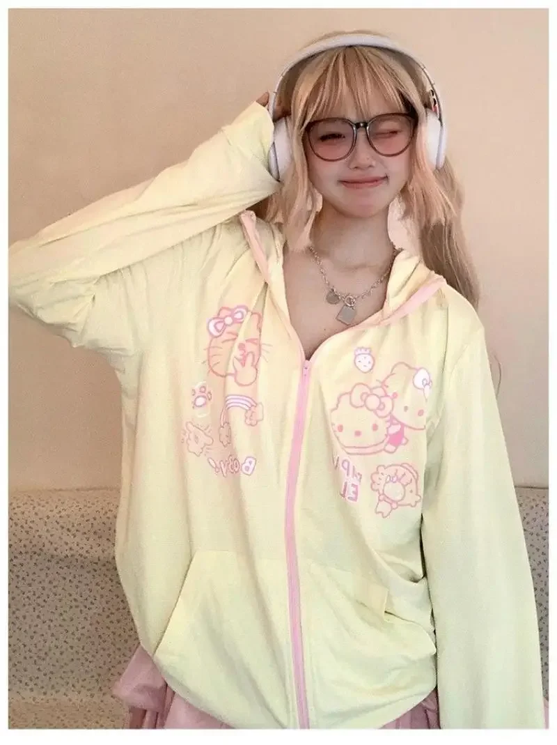 Miniso Sun-Proof Clothing Hellokitty Printing Women Sunscreen Hat Lce Silk Summer Cool Long Sleeve Quickly Dry Skin Big New Coat