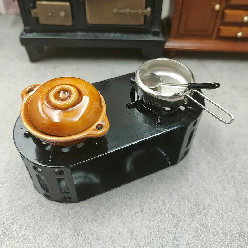 Dollhouse Mini Simulation Alloy Hearth/Pan/Stock Pot Set Miniature Kitchen Toys  Furniture Accessories