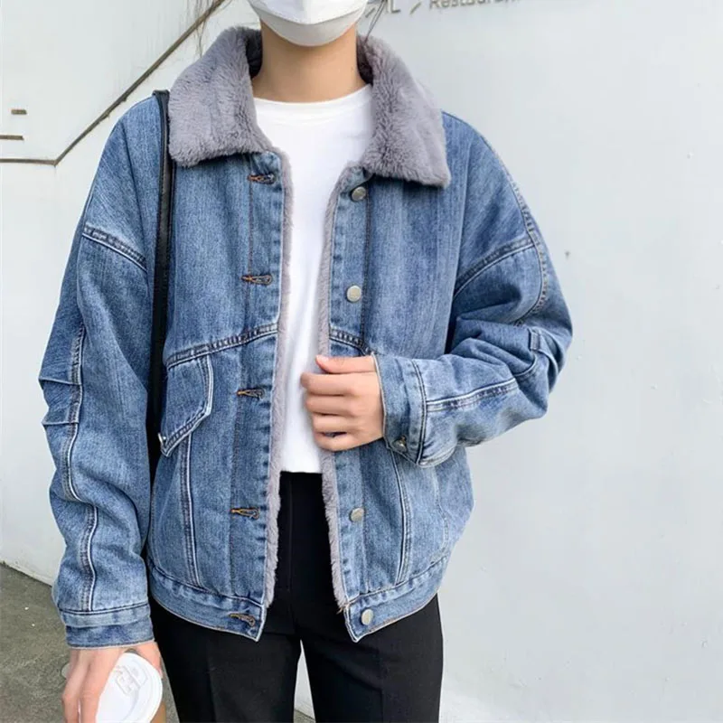 

2025 Retro Women Fashion Denim Outwear Autumn Winter Ladies Casual Patchwork Loose Coat Korean Femme Long Sleeves Cowboy Jacket