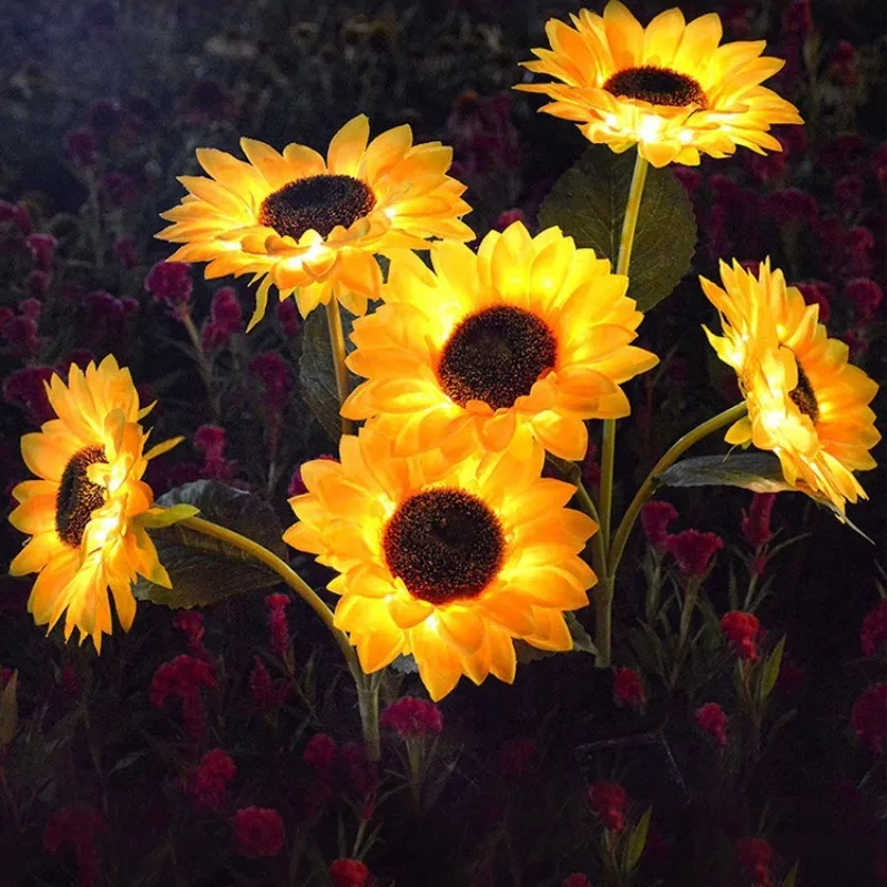 New LED Solar Sunflower Ground Light, Simulation Flower Stake Lamp, Outdoor Park Yard Garden Decor, Pathway Atmosphere Lighting