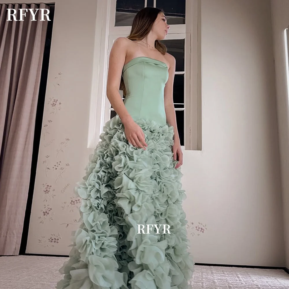 

RFYR A Line Prom Dresses Strapless Party Dress Multilayers Satin Evening Dress Party Dress Fairy فساتين مناسبة رسمية Customized