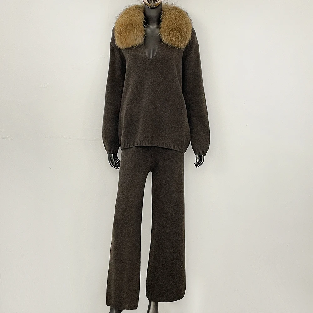 

Women's Sweater Real Fur Sweaters and Pullovers Fur Coat Ladies Knitwear Set Fur Jacket Knitted Suit Pullover Oversize Women