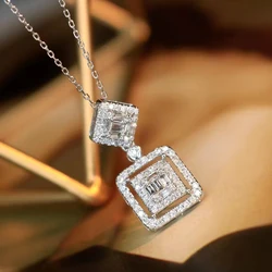 Huitan Luxury Geometric Pendant Necklace Lady Silver Color Bright Zirconia Accessories for Engagement Fashion Wedding Jewelry