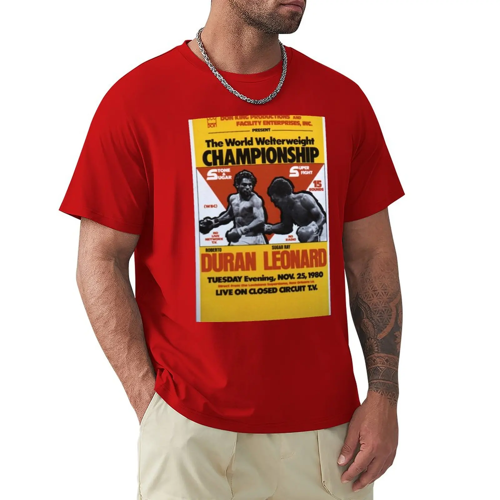

Roberto Duran vs Sugar Ray Leonard Fight Wallpaper T-Shirt blanks tees oversized t shirts for men