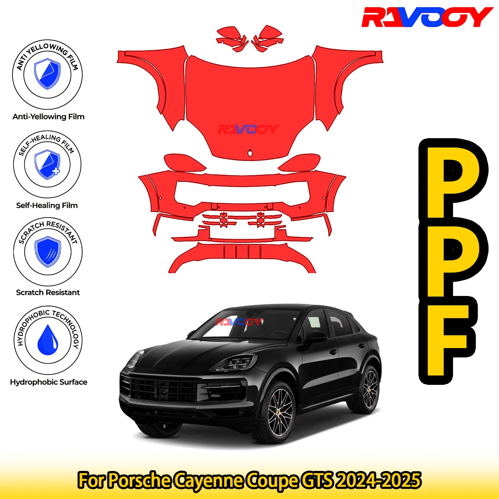 

For Porsche Cayenne Coupe GTS 2024-2025 Glossy Matte Black Precut front PPF Kit Paint Protection Film