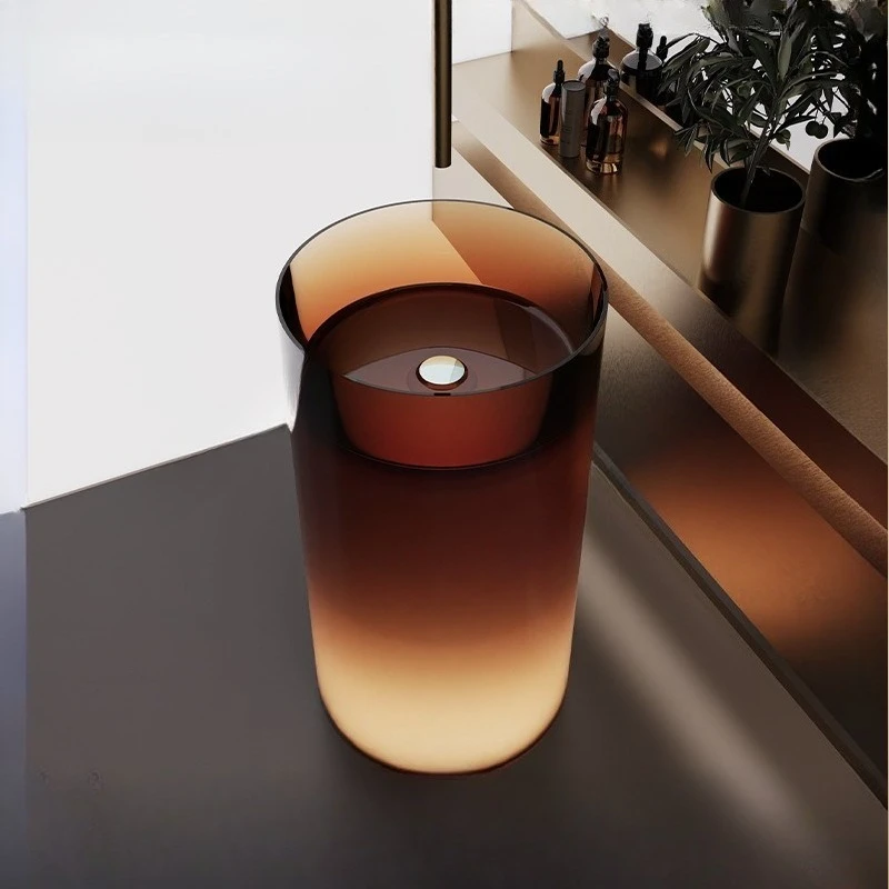 

Floor-to-ceiling colored crystal wash basin, minimalist light luxury round square transparent column basin