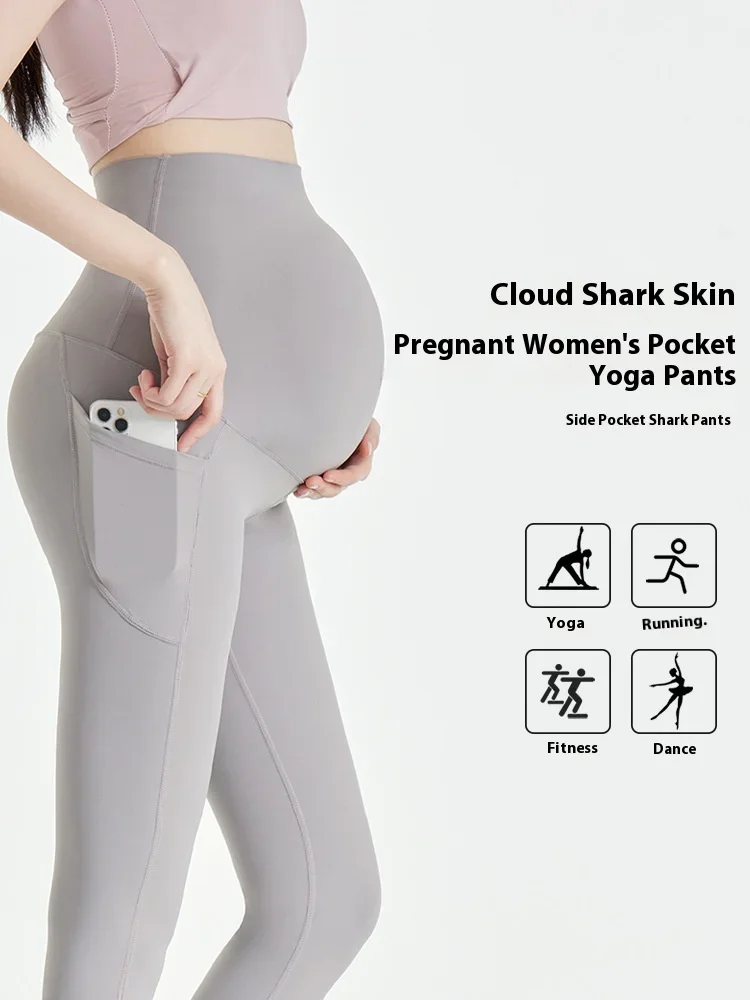 

Maternity Bottoming Pants Spring and Fall Models Spring and Summer New Maternity Yoga Shark Pants Pockets Maternity Pants