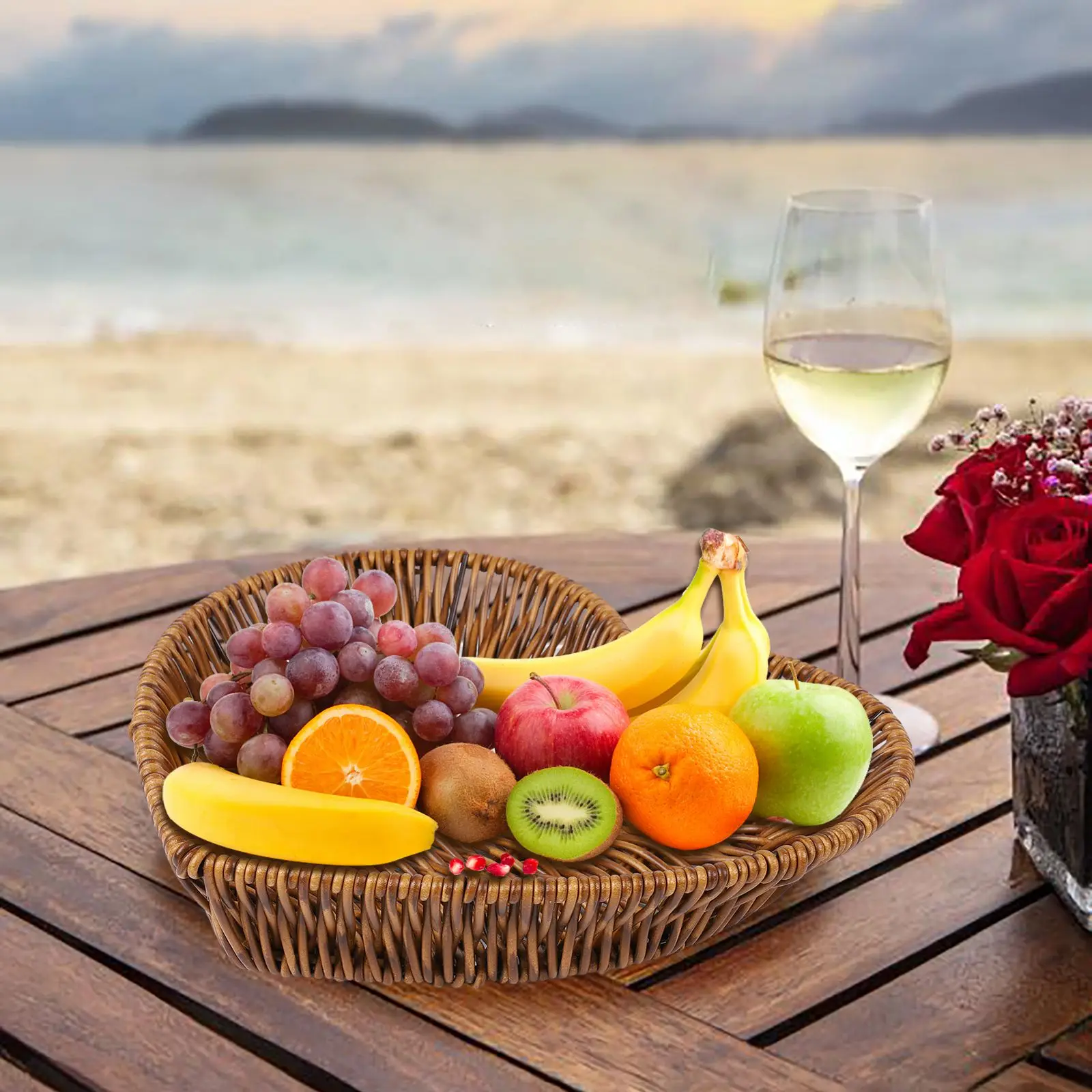 2pcs/set Woven Basket Imitation Rattan Woven Serving Baskets for Bread Fruit Vegetables Restaurant Serving Tabletop Display Ratt