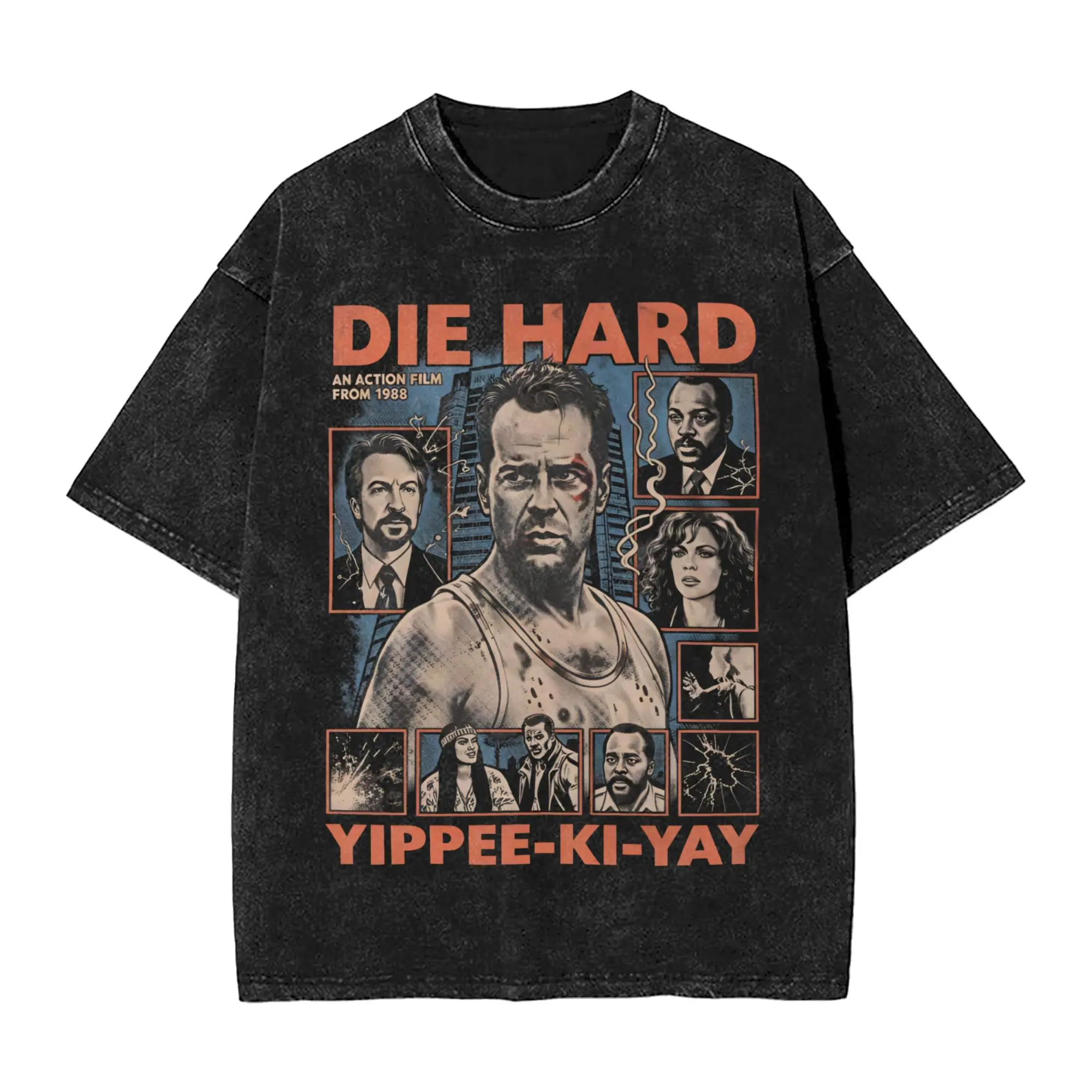 Novelty YIPPEE KI YAY  T-Shirt for Men Round Collar Cotton Washed T Shirt Die Hard Short Sleeve Tee Shirt New Arrival Clothing