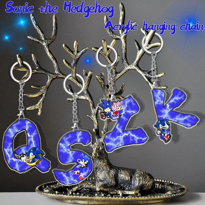 6cm 26 English Alphabet Anime Sonic the Hedgehog Key Chain Accessories Bag Pendant Peripheral Acrylic  Fan Collection Gift