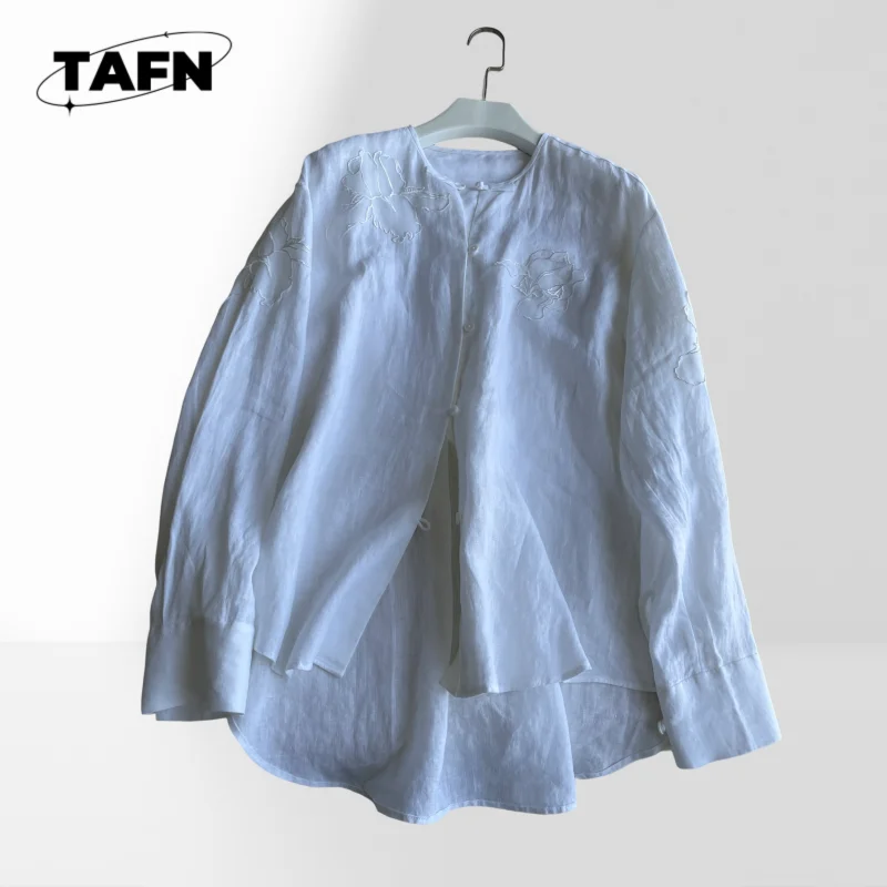 

Cloth Linen Chinese Shirt Linen Women’s Buttoned Shirt Layered Office Blouse Top Everyday Cotton Long SleeveAH0179