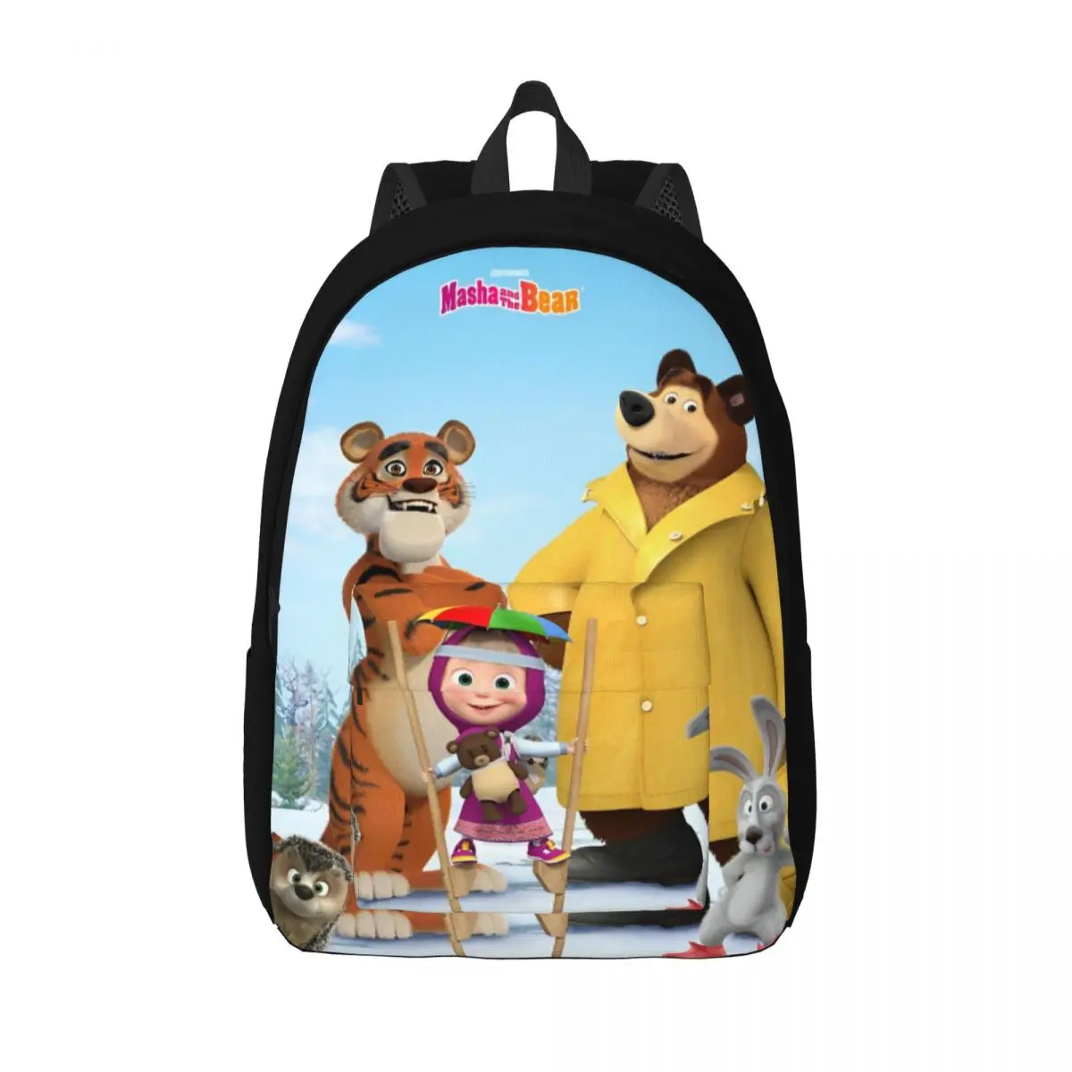 Primavera dos desenhos animados bonito m-asha e urso para adolescentes estudante escola bookbag lona mochila primária high college com bolso