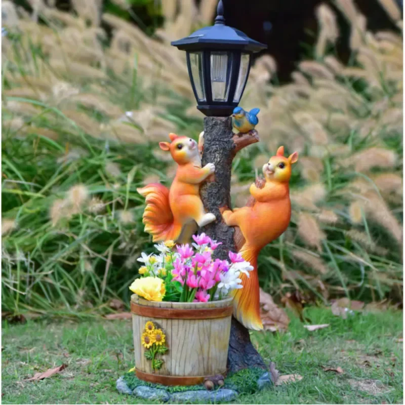 Imagem -05 - Simulação ao ar Livre Resin Squirrel Flower Pot Decoração do Jardim Iluminação Solar Lâmpada de Gramado Pátio Terraço Ornamentos em pé