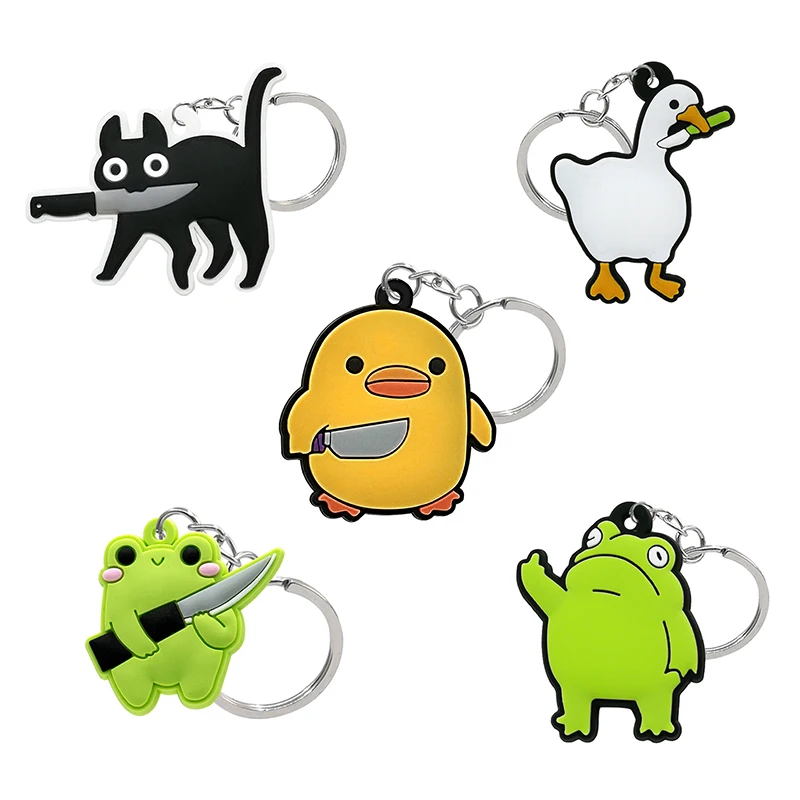 5PCS Set 1 Each Color Keychain Farm Style Animal Series Keyring Cute Dogs Cats Cows Key Chain fit Car Key Accessories Kids Gift