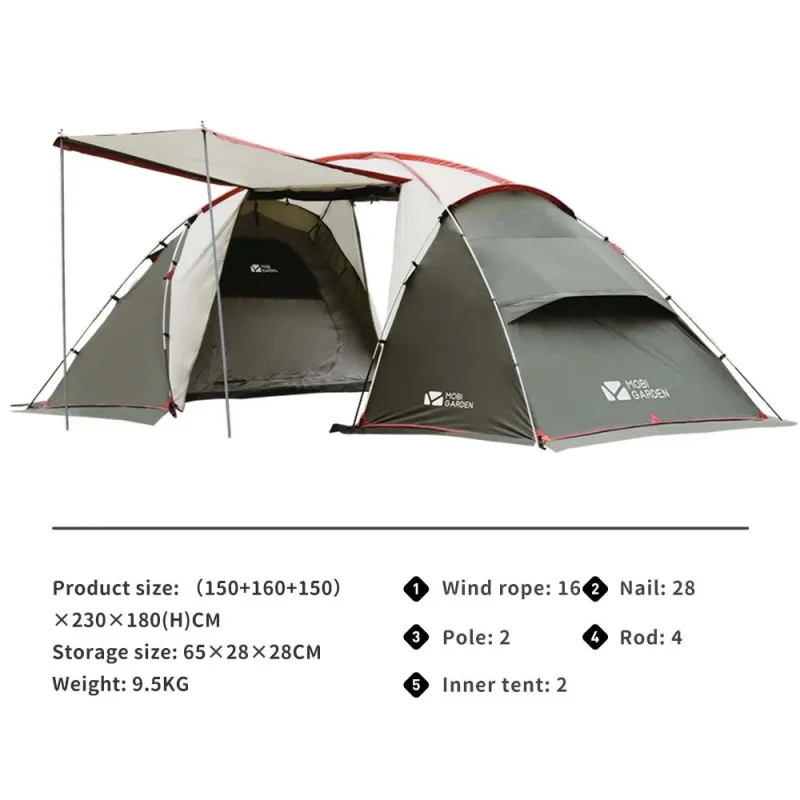 

High Quality Camping Tunnel Tent Two Bedrooms Waterproof Sunshade Portable