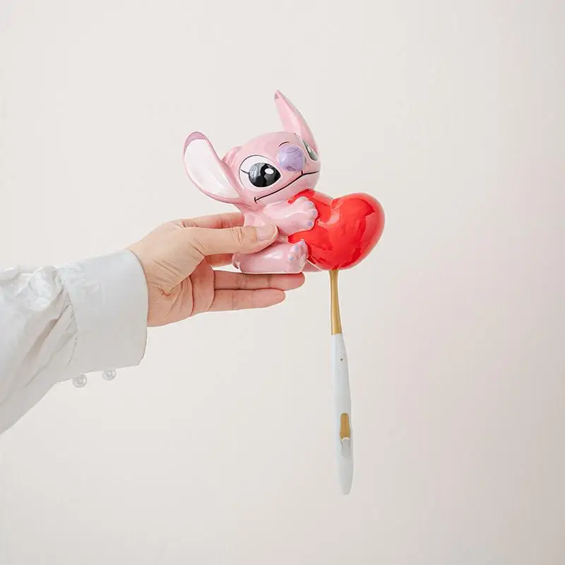 Soporte para cepillo de dientes de cerámica con dibujos de Ángel de Disney Stitch, soporte creativo para cepillo de dientes Kawaii, adorno de mesa, regalos de vacaciones