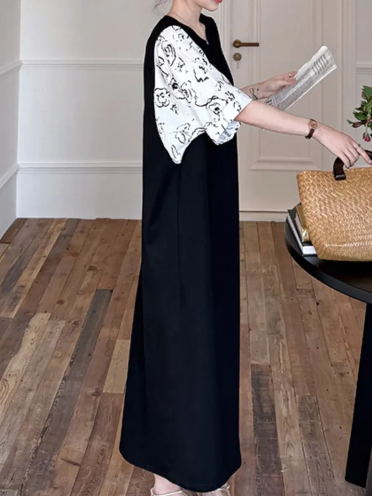 Summer Plus Size Batwing Sleeve Dress Women Long Slimming Ladies Dresses With Rolled Cuffs & Panel Design