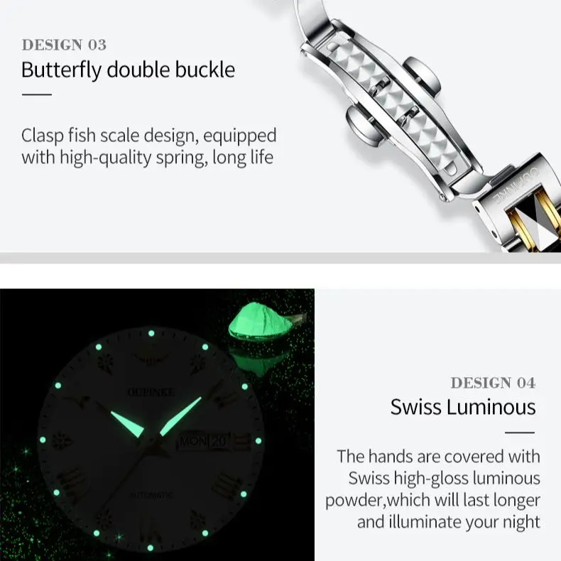 Original OUPINKE Automatic Watch for Couple Japan Movement Sapphire Crystal Tungsten Steel Strap His or Hers Watch Set Gift