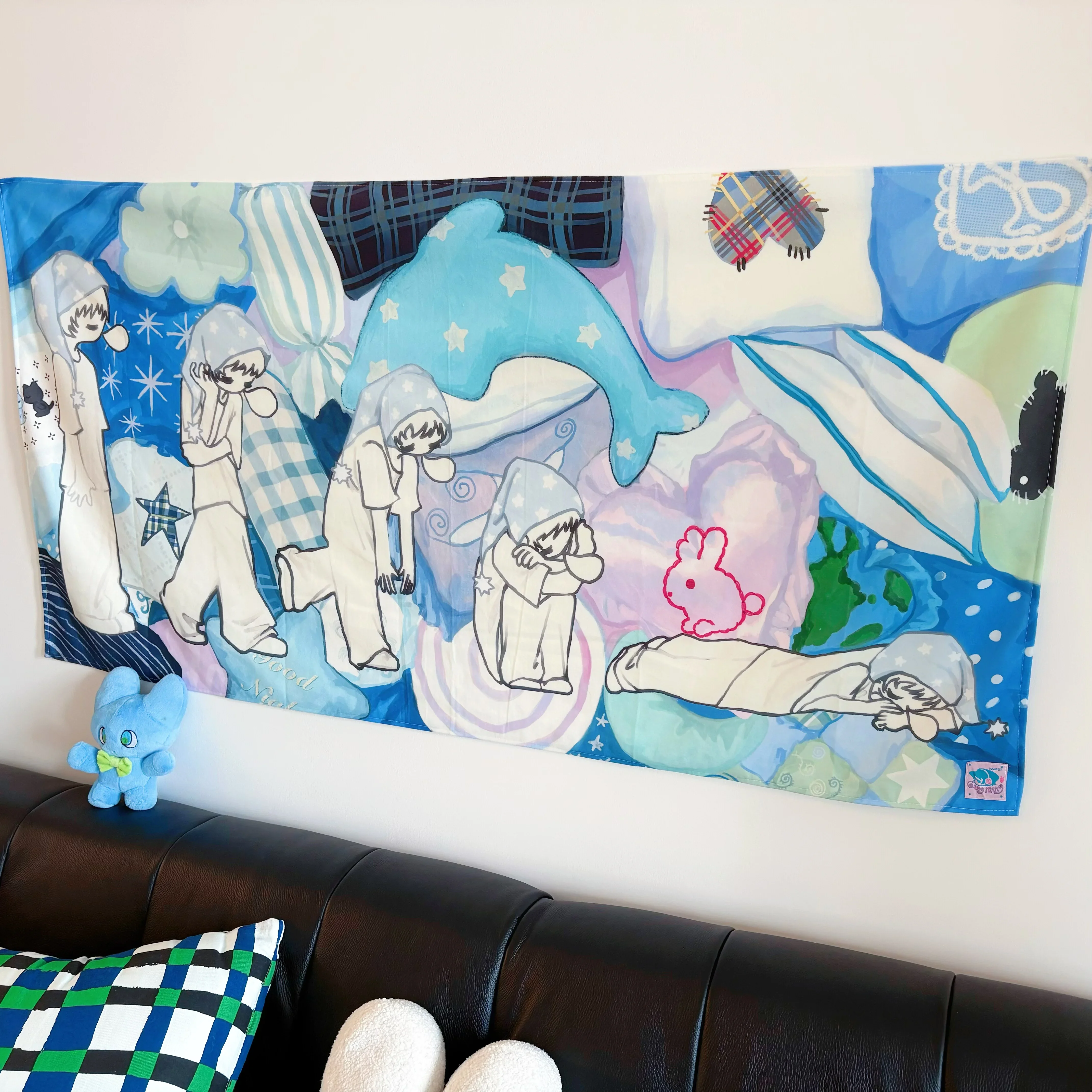 VIKAMA Healing Cartoon Boy Sleep Wall Hanging Ins-Style Feature Wall Warm and Soothing Sleep Ambiance Machine Washable