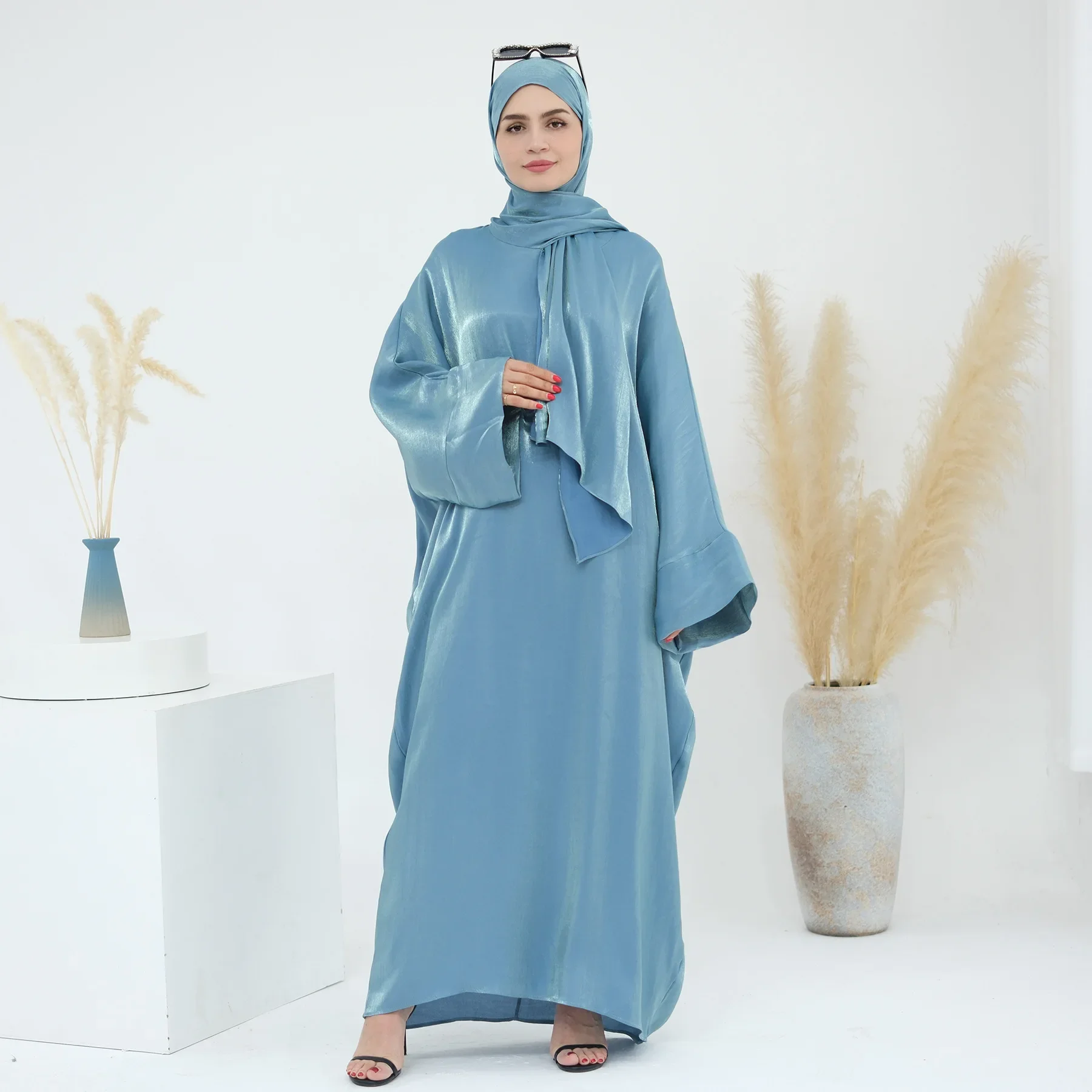 Plain Abaya with Integrated Hijab Scarf Jilbab One Piece Abayas for Women Muslim Prayer Dress Islamic Clothes Dubai Ramadan Eid