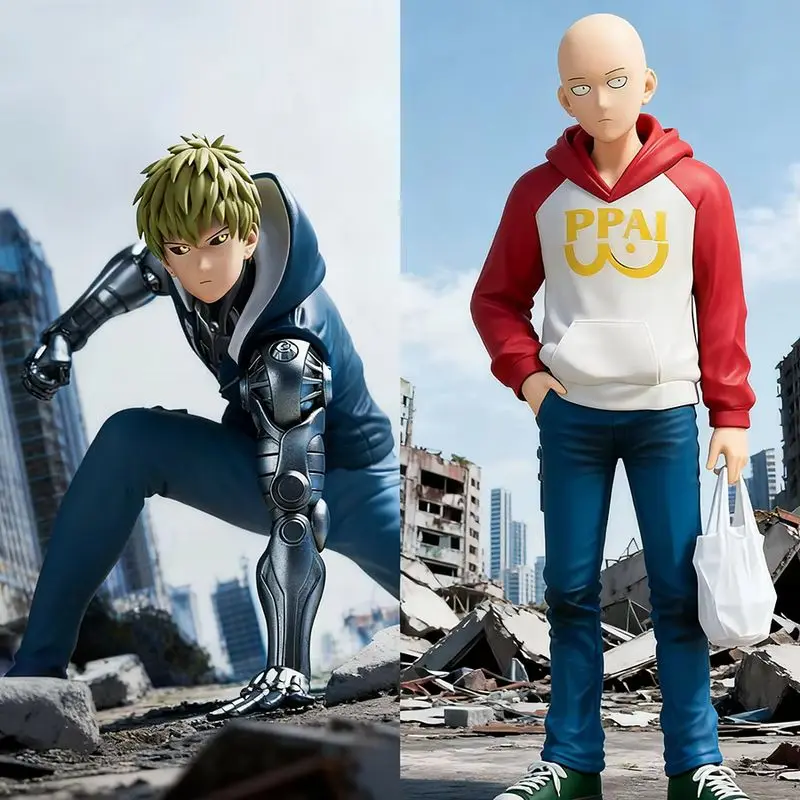 16cm um soco homem anime figura com capuz saitama figura de ação diabo s-nível herói genos estatueta pvc coleção modelo boneca brinquedos
