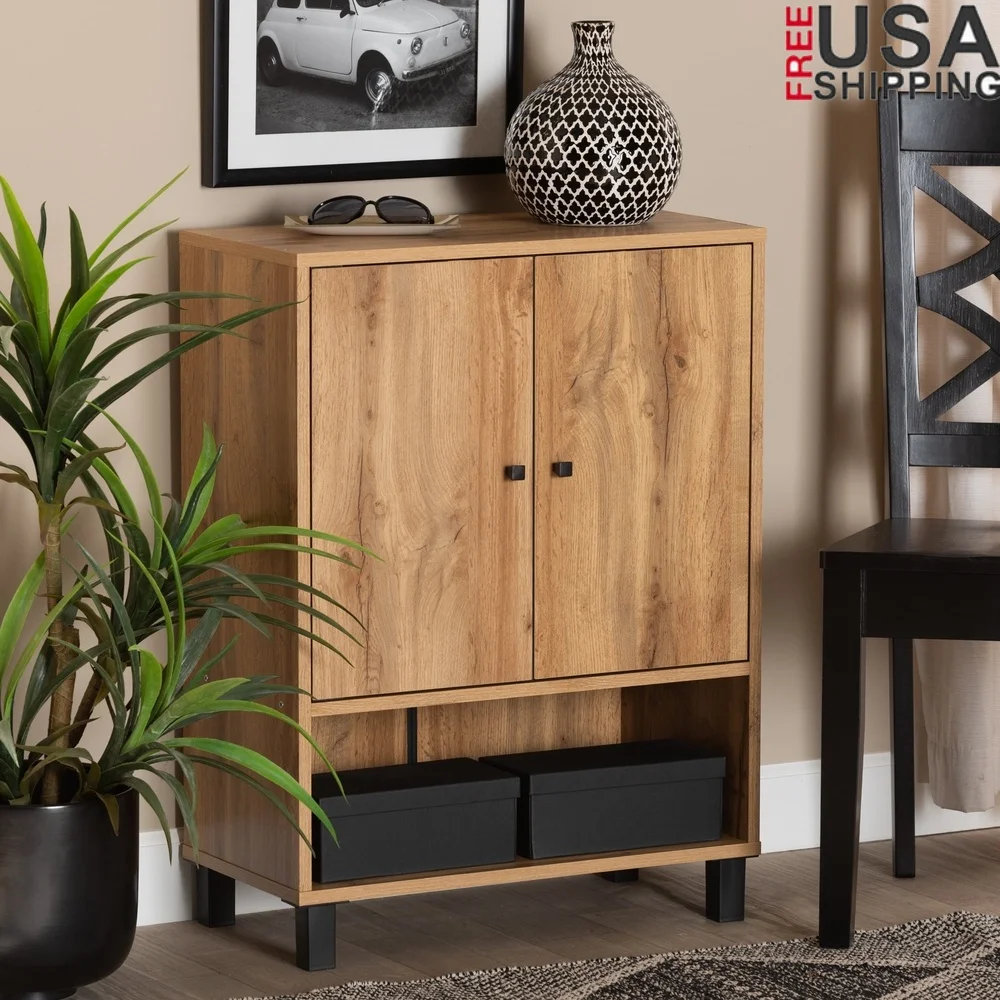 

Modern Shoe Cabinet with Storage Shelves Indoor Shoe Organizer Anti-Mold Design Assembly Required Durable Wood Construction Free
