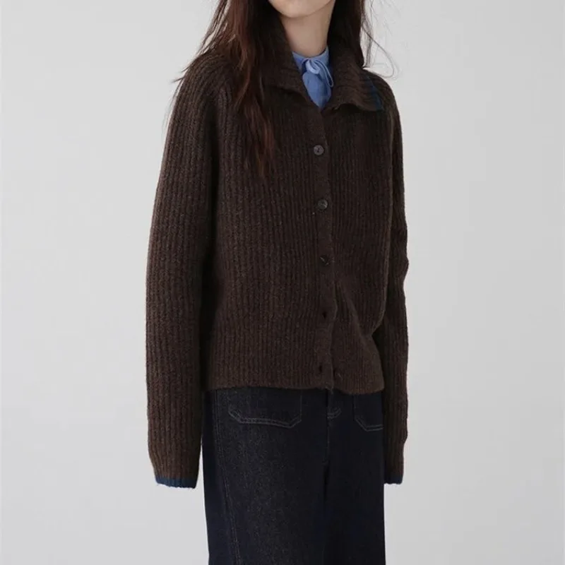 الشتاء موضة جديدة المرأة الكورية الراقية أنيقة سترة مشغولة من الصوف الدافئة فضفاضة سميكة الكشمير طوق سترة بأكمام طويلة #5