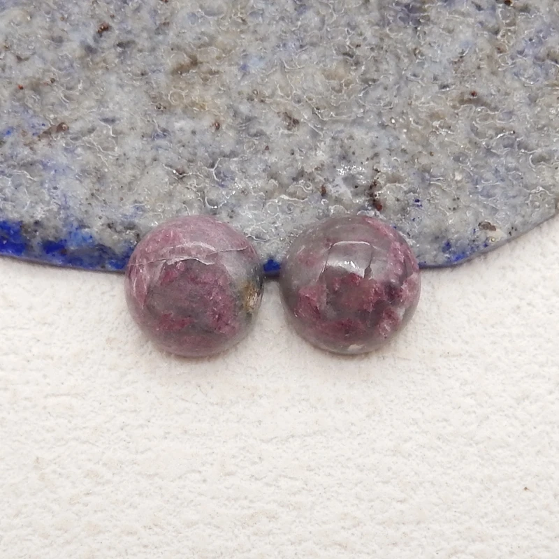 2pcs/lot Natural Stone Cabochons Pink Tourmaline Cameo Fit DIY Ring Earrings Making Jewelry Finding  10x4mm 1g