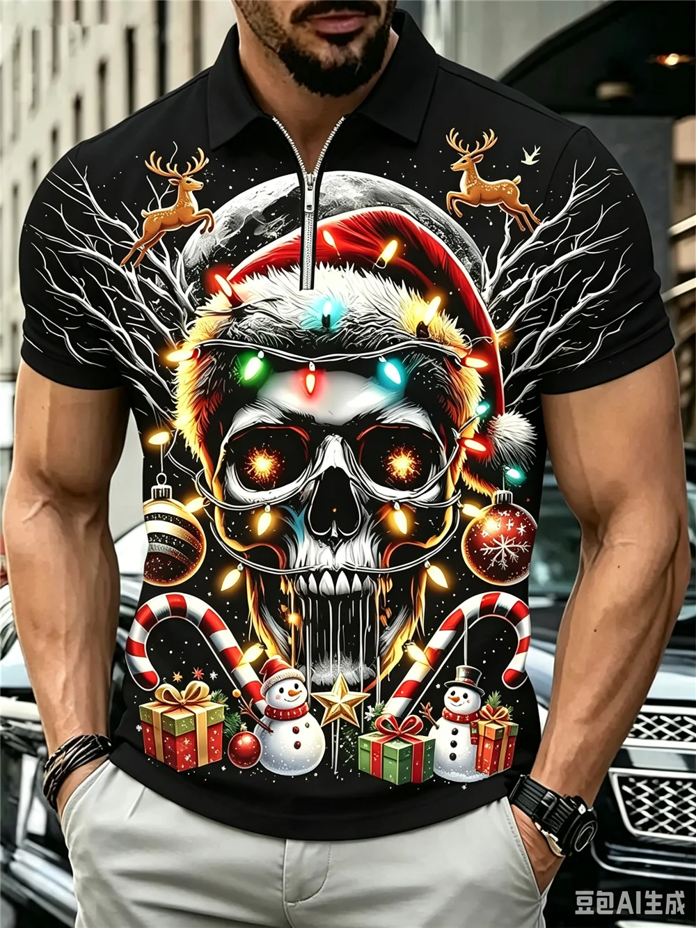 Street Hip Hop Christmas And Skulls Pattern Men's Polos T-Shirts Short Sleeve 3d Printed Male POLO Tee 6XL Plus Size Casual Tops