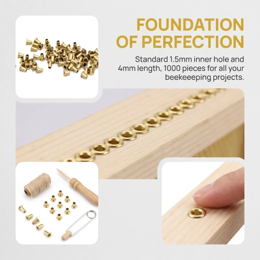 1000Pcs Pure Copper Beehive Frame Eyelets Sturdy Durable Beehive Box Frame Eyelets Beekeeping Eyelets Set Apiary Equipment
