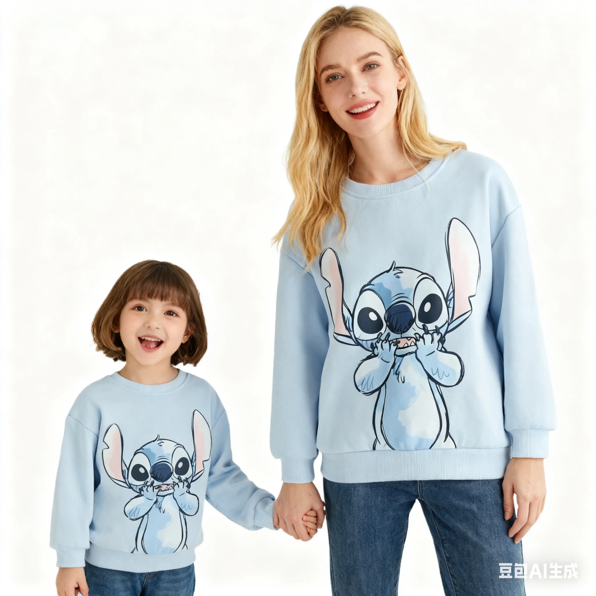 ديزني لطيف مفاجأة غرزة الكبار الاطفال Crewneck البلوز البلوز المنزل عادية لينة مريح أنيق مريح صالح الخريف الشتاء