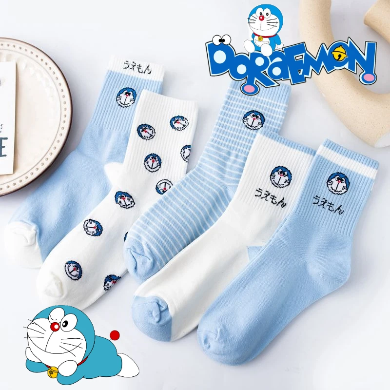 Doraemon Mid-calf Socks Spring Summer Children Cartoon Warm Protecting Feet Socks Anime Breathable Casual Cotton Long Socks Gift