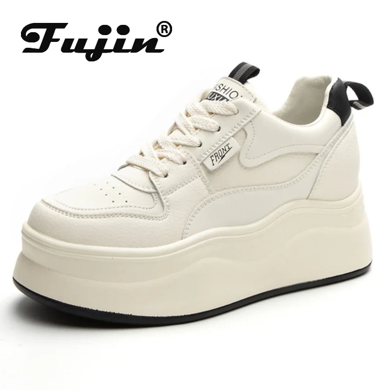 Fujin 6.5cm Genuine Leather Casual Platform Wedge Fashion Women Spring Well-fitting Autumn Chunky Sneakers Lady Shoes Vulcanize