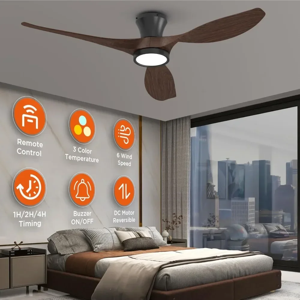 XMSJ Ceiling Fan, 52 Inch Ceilings Fans with Led Lights Remote Control Flush Mount Low Profile, Ceiling Fan